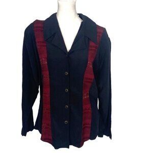 Vtg MARSHA BRANDER Componix Women Blouse Sz 10 Black Button Down 90s H-3